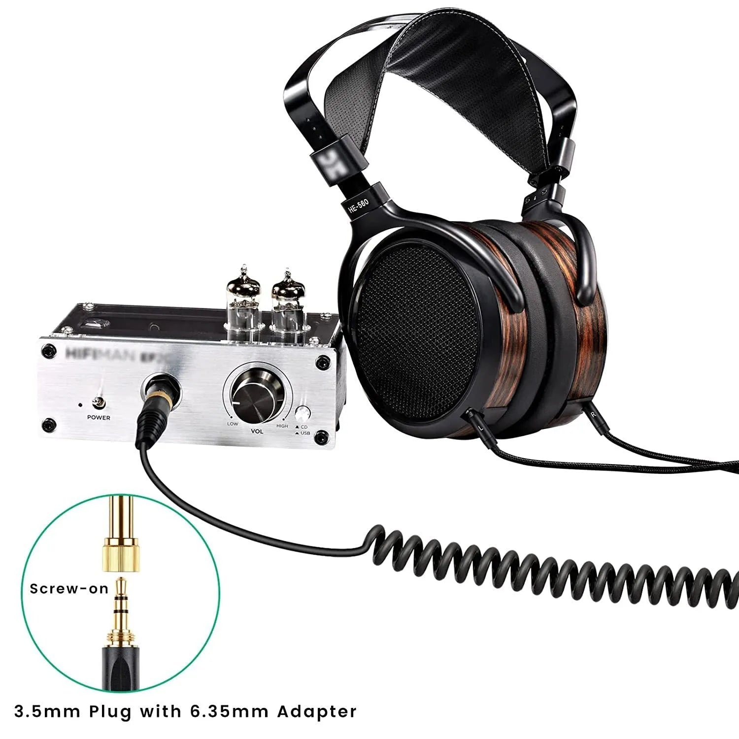 Black headset cable with dual 25mm plugs for HE400i He560 headphones, 1.8m length