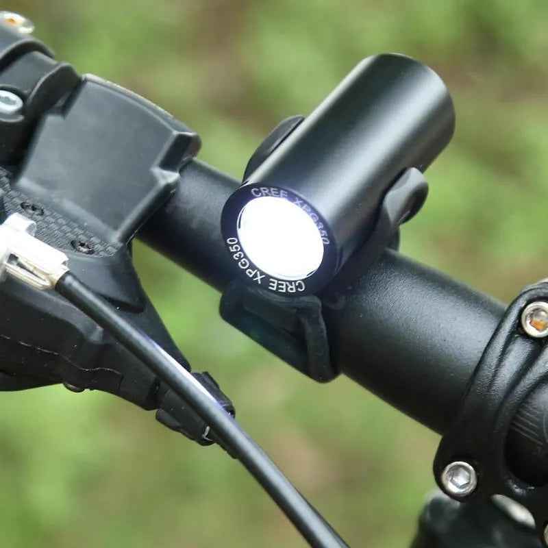 Black USB rechargeable bicycle front light with 350 lumen brightness