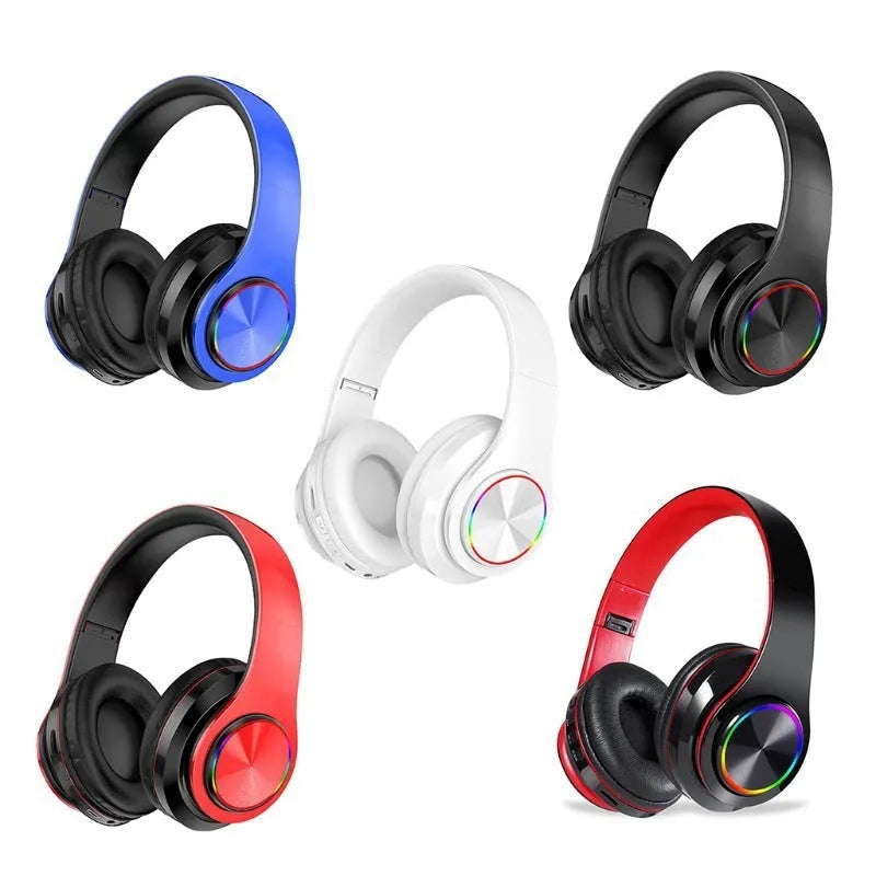 Wireless Bluetooth gaming headset in black with head-mounted design and breathing light effects