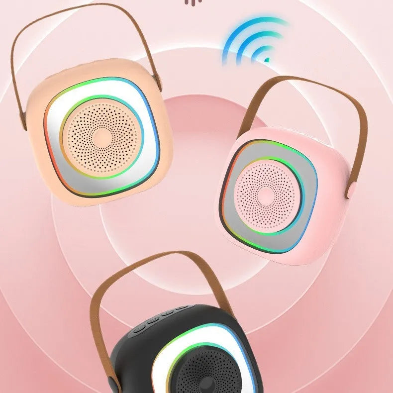 Wireless karaoke microphone with Bluetooth speaker in wheat mesh design, available in six colour variations