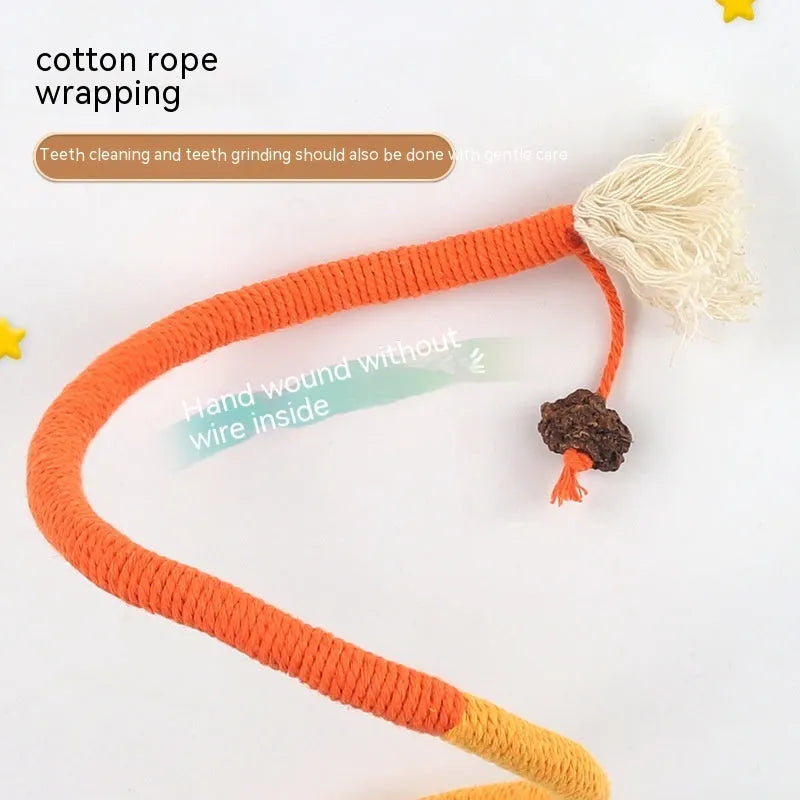 Cotton thread cat teaser stick bite rope toy in full orange, absolute purple or traffic lights, single pack