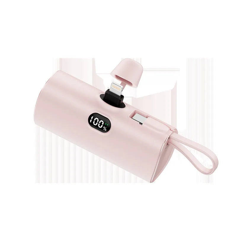 Capsule-shaped digital display wireless power bank with built-in plug in multiple colours.