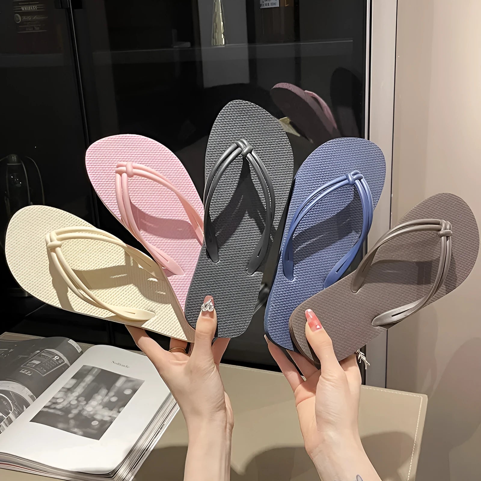 Men's PVC flip flops with toe covering in five colour options showing injection moulded sole detail