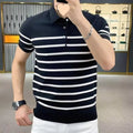 Black and white striped lapel knitted t-shirt with pullover design