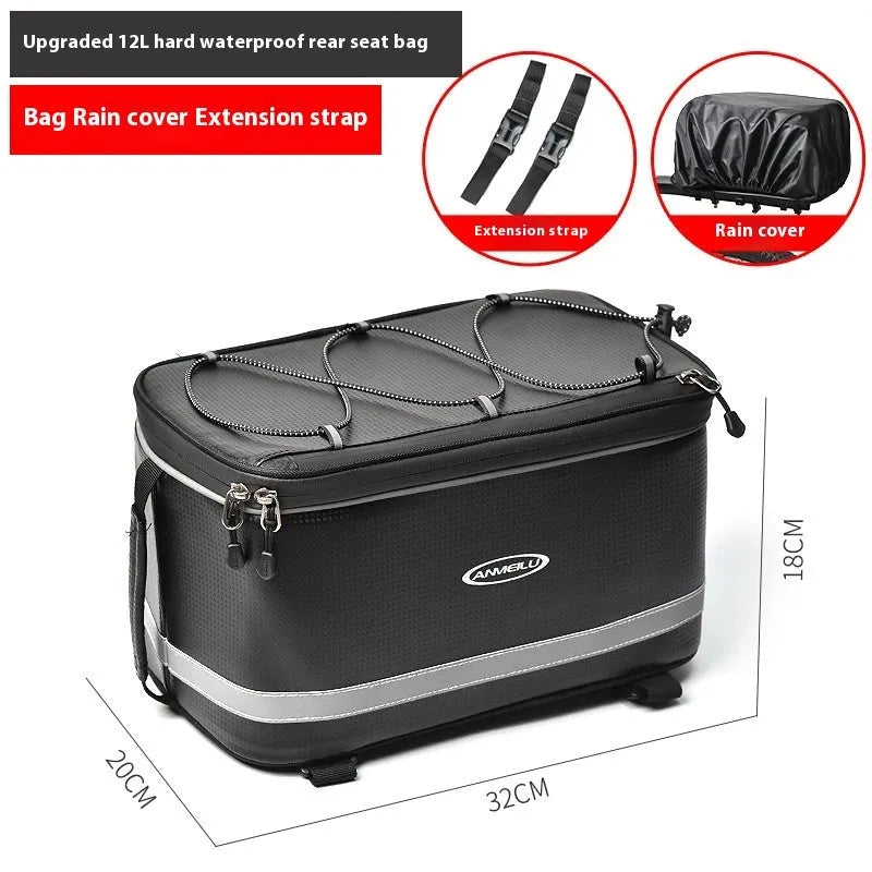 Black waterproof PU leather bicycle equipment bag with 12 litre capacity for car transport