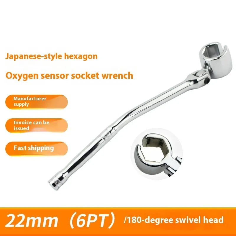 22mm hexagonal oxygen sensor removal tool with bright chrome finish measuring 270mm length