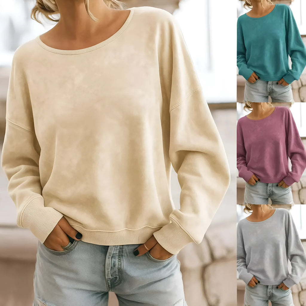 Casual loose long sleeve print round neck knitted sweater hoodie in apricot, polyester jersey street trendsetter pullover