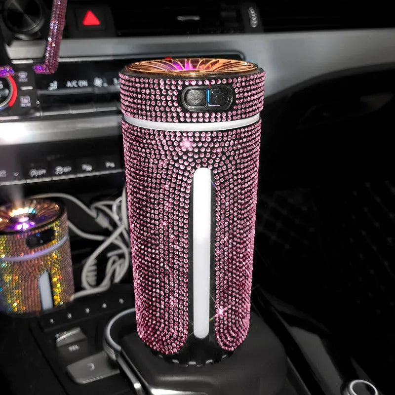 Luxury diamond car humidifier with LED light USB ultrasonic mini air purifier in black