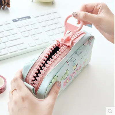 Creative simple cute corner animal pencil case in leather with colour options cats dogs fruit