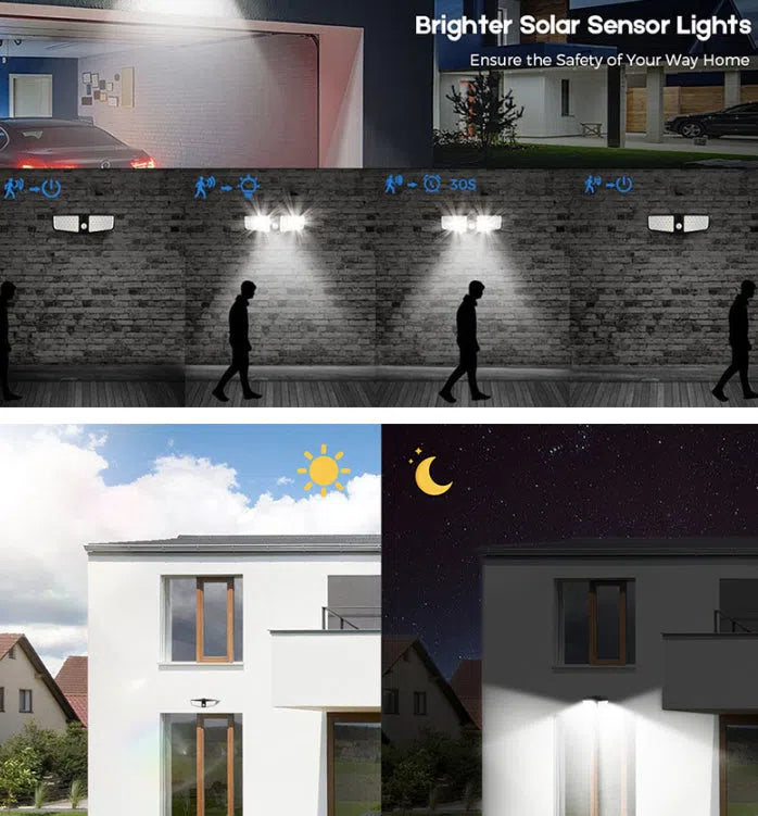 Outdoor solar light decoration 100LED wall lamp with IP65 waterproof design on a garden fence