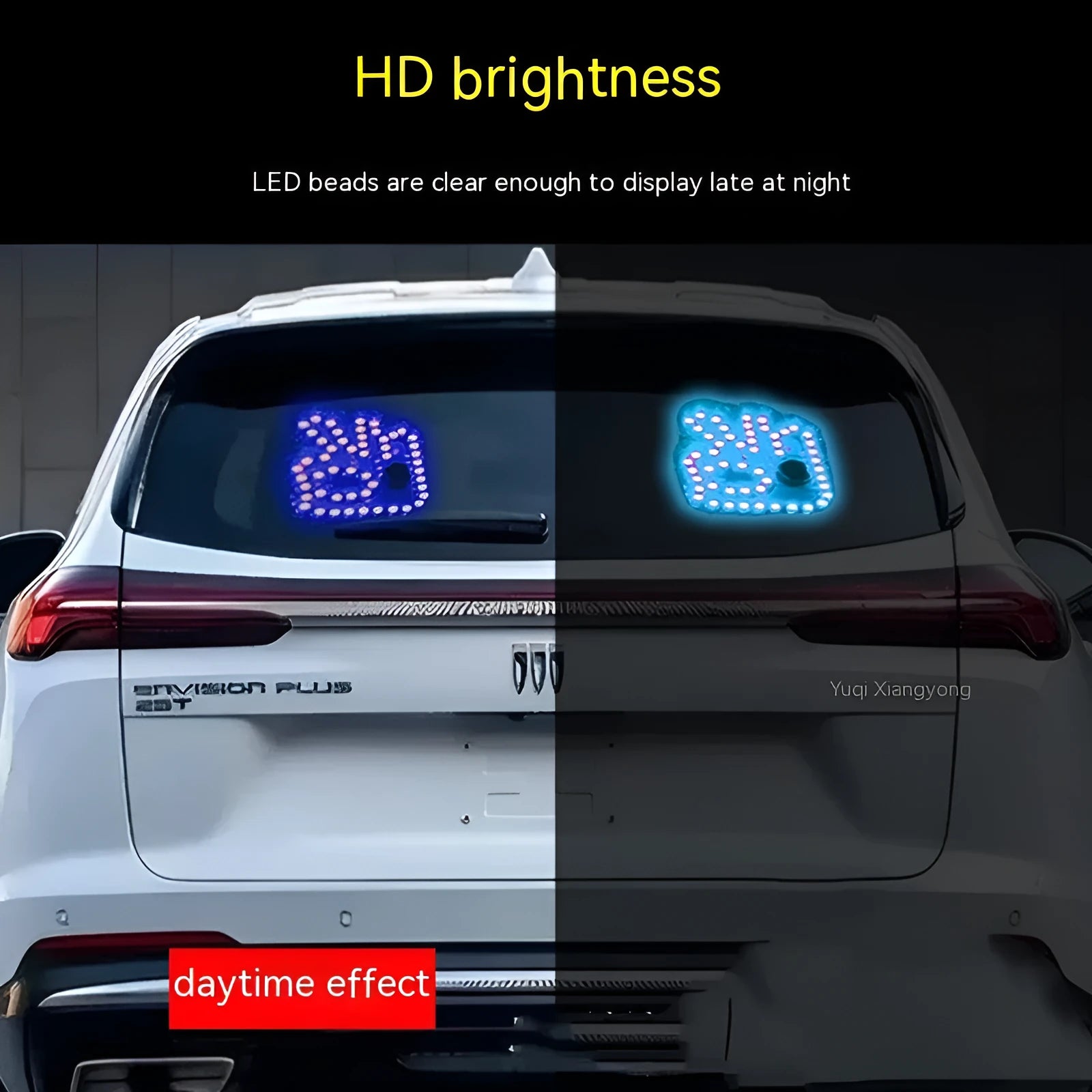 Car USB plug-in LED finger gesture lights showing thumbs up, OK, and scissor hand designs.