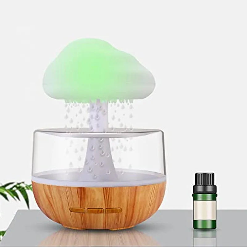 White raining cloud desk humidifier and essential oil diffuser with mushroom lamp night light