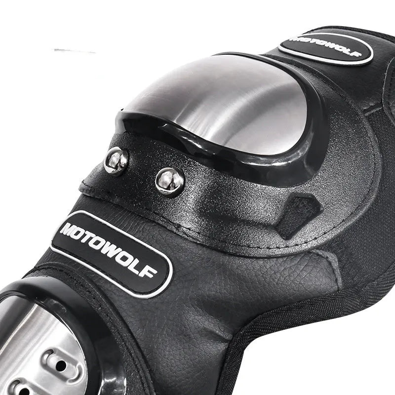 Set of off-road motorcycle knee pads and elbow pads made of stainless steel, one size, fall protector for motocross riding