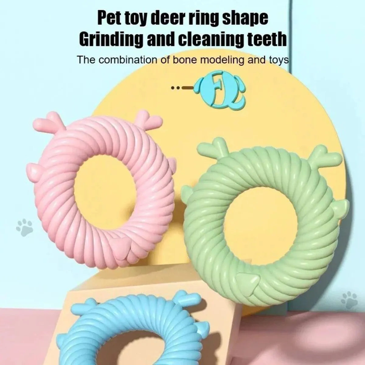 Light blue deer-shaped TPR dog chew toy with spiral grooves for teeth cleaning.