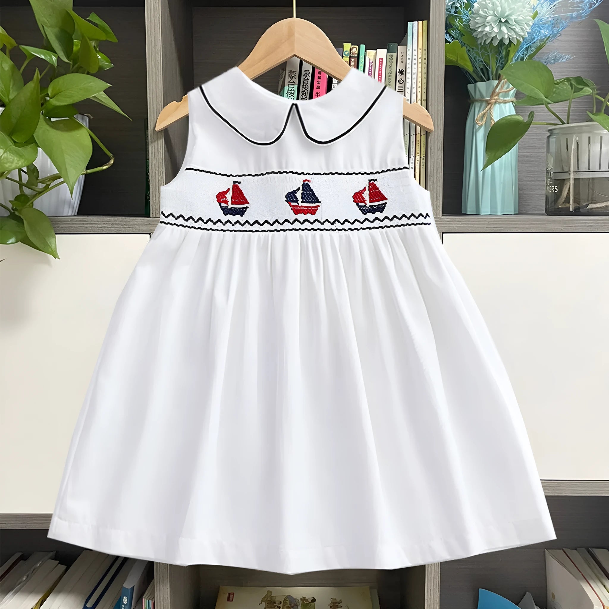 Children vintage embroidery new girls dress in cotton with A-line skirt for summer