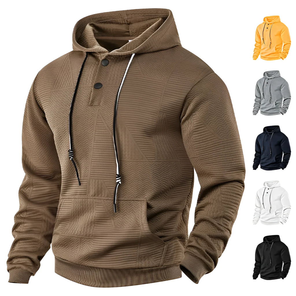 Men's hooded pullover sweater long sleeve loose fit polyester in six colours sizes S to XXXL