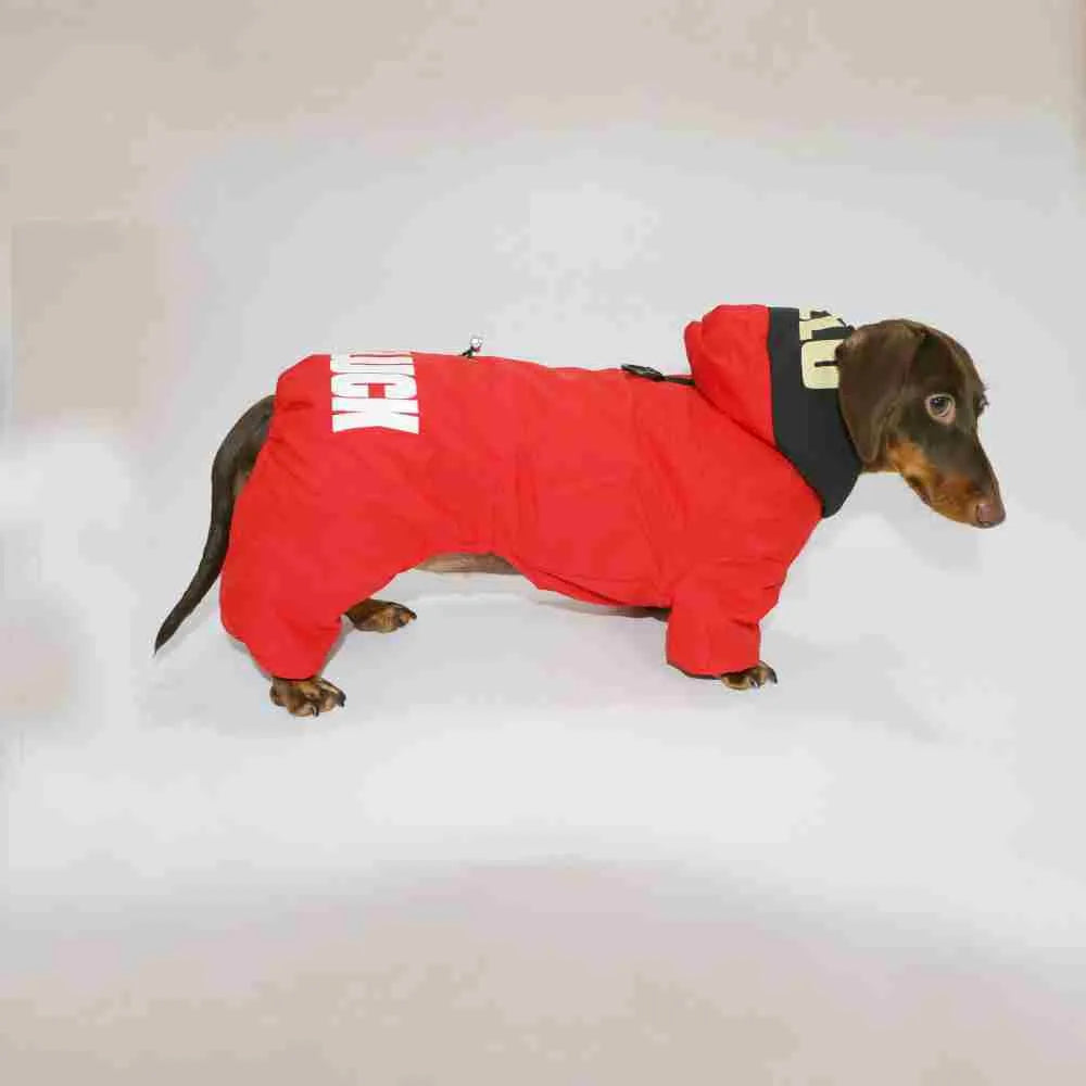 Winter warm four-legged pet clothing for dogs and cats in beige, army green, lemon yellow, or red, sizes S to XXL