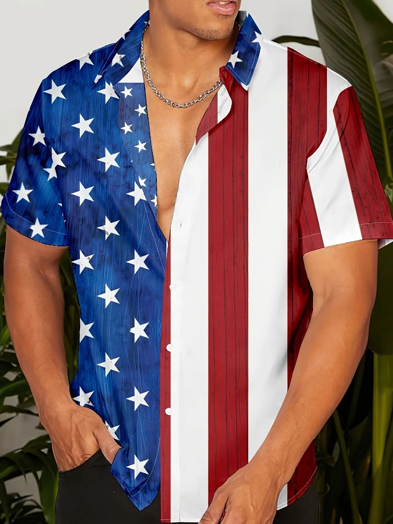 Men's short sleeve shirt with 3D printed floral pattern in loose cardigan style