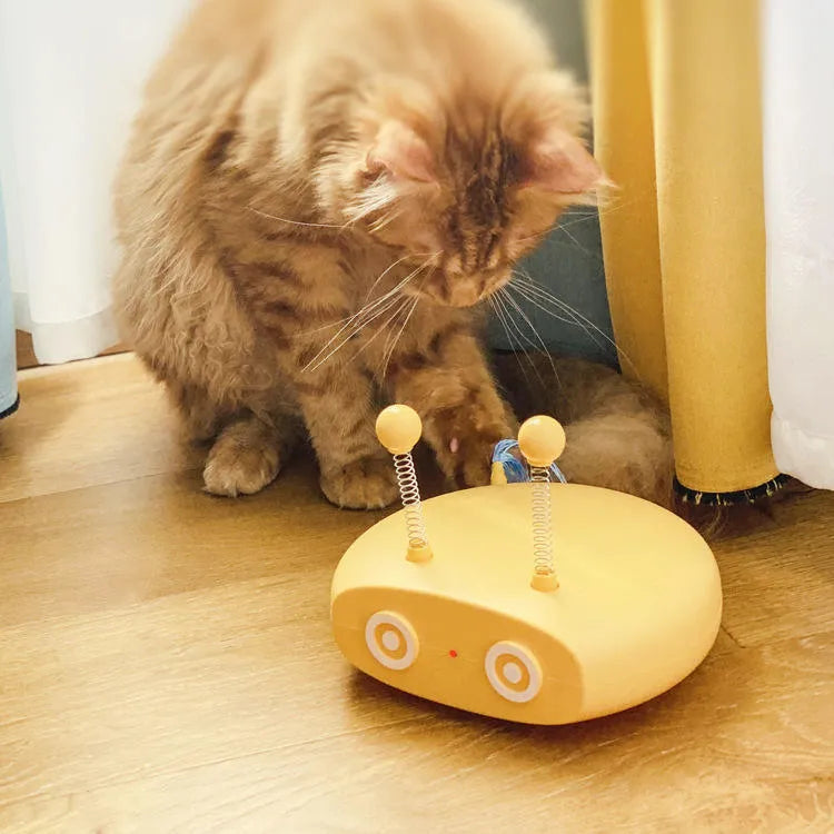 Electric cat interactive toy robot in blue with wagging tail and pointer cat toy