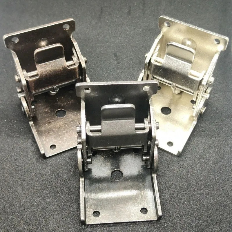 Furniture foot folding hinge in electroplated finish for invisible 0-90 degree self-locking installation.