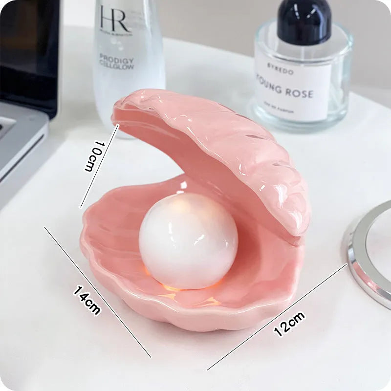 White porcelain storage tray with optional small integrated LED night light, shown in pink and white colour options.