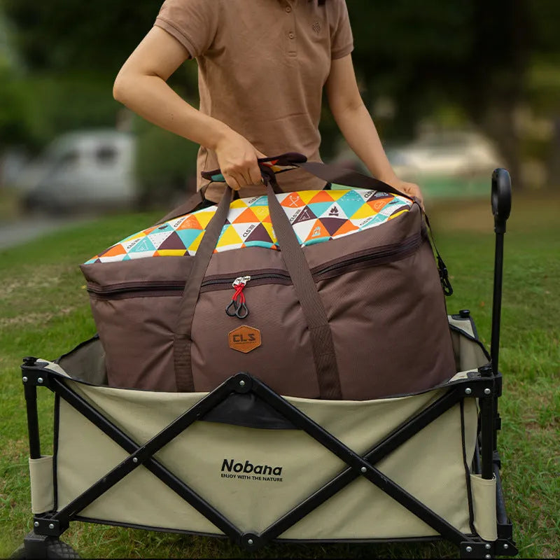 CLS Outdoor large capacity 100L camping storage bag in cube shape, expanded view, 600D Oxford cloth
