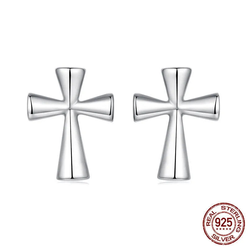 S925 sterling silver cross stud earrings for women, European and American style, colour SCE1967, one pair