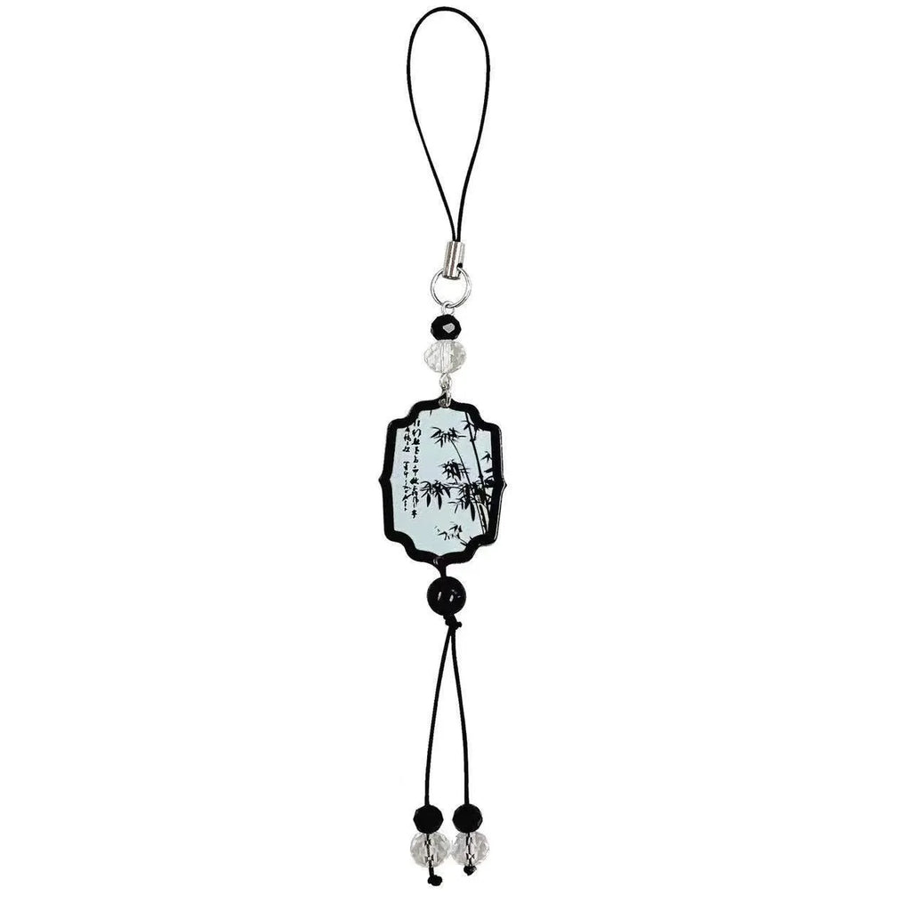 Guofeng Chinese style beaded keychain with detailed floral pattern in Fan or Poetry colours.