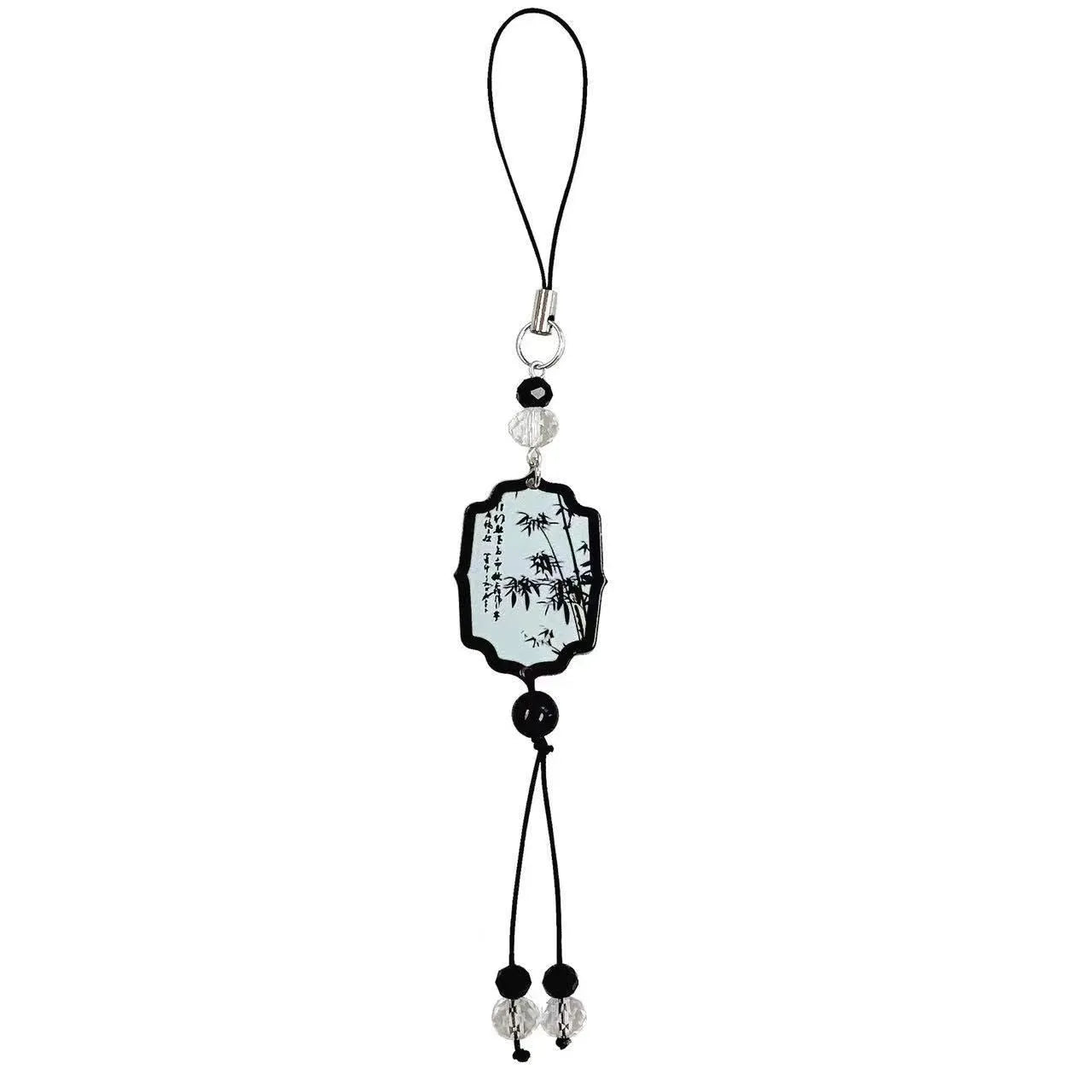 Guofeng Chinese style beaded keychain with detailed floral pattern in Fan or Poetry colours.