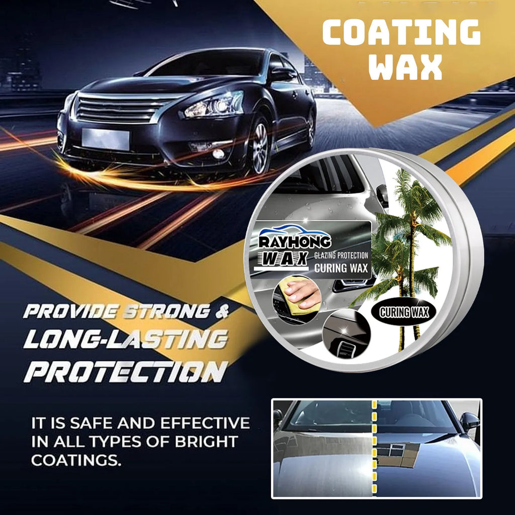 Car coating wax block and sponge applicator for paint protection and cleaning.