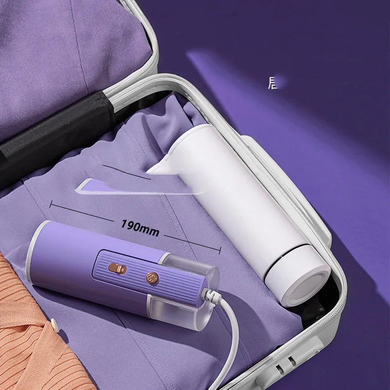 Foldable portable steam iron handheld garment steamer with 130ml water tank in purple or emerald colour