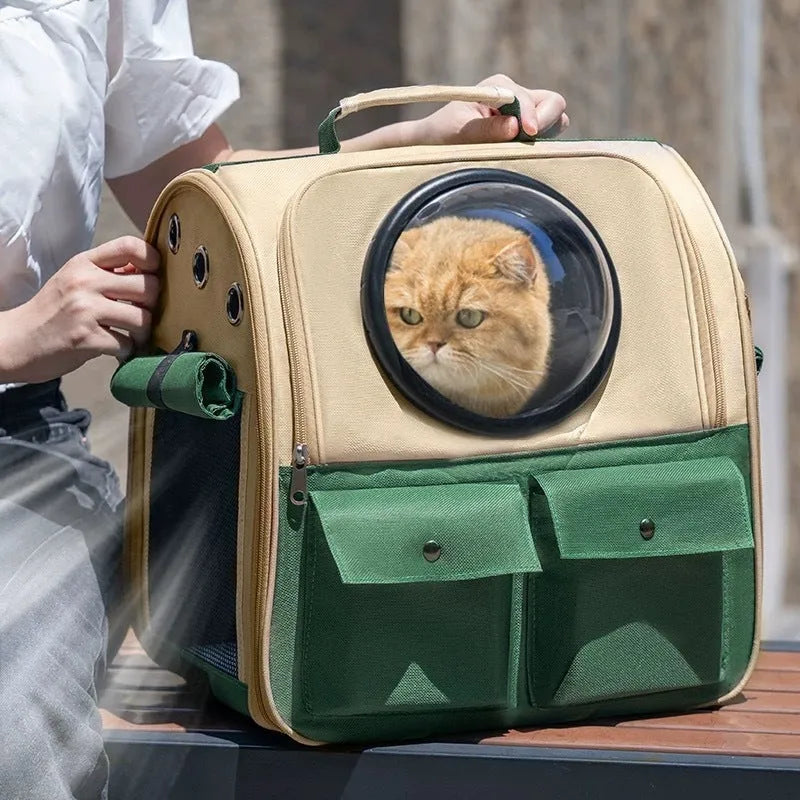 Solid-colour polyester cat space capsule backpack for cats up to 7.00kg, portable pet carrier bag