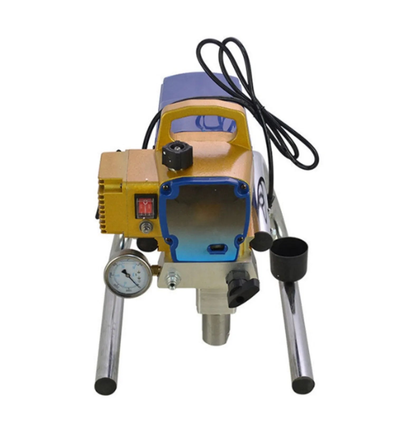 Blue portable electric airless spraying machine with extension rod and spray gun for painting work