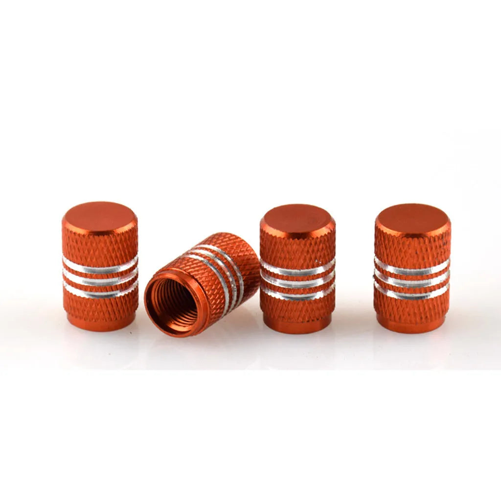 Stainless steel car tyre valve caps in ten colours including black, blue, gold and red