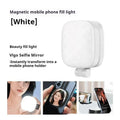 Black and white mobile phone magnetic selfie fill light with makeup mirror showing three colour temperature settings