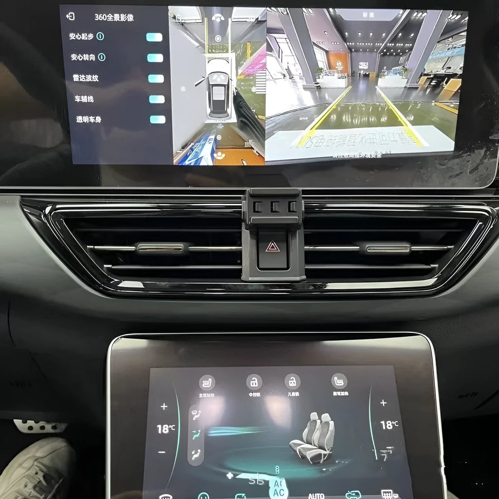 GOODWAY car mobile phone bracket mounted on dashboard with phone in 360-degree adjustable holder