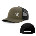 Army green adjustable outdoor sun hat with machine embroidery printing on polyester fabric