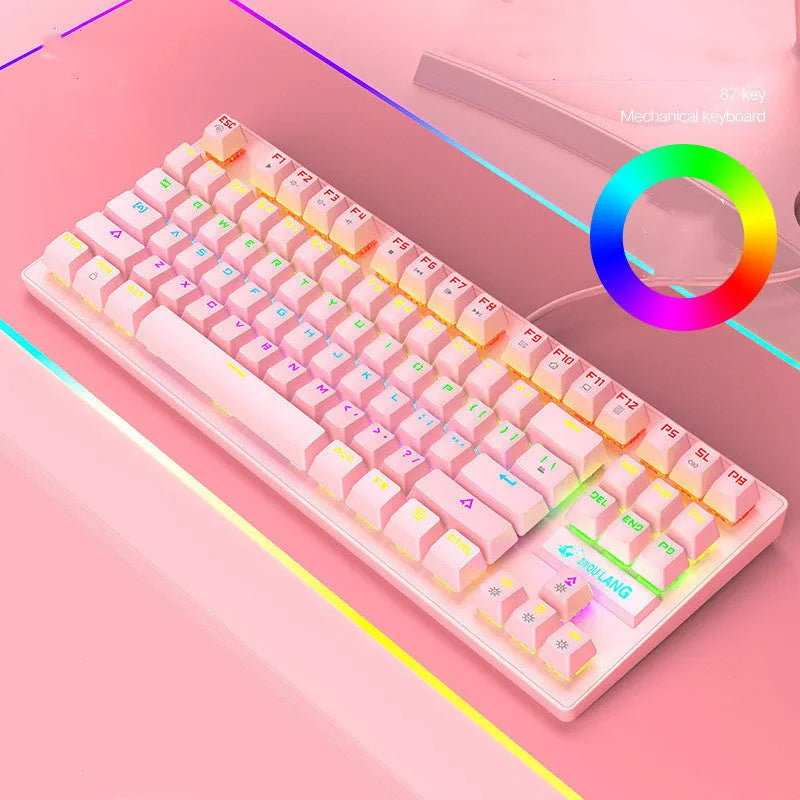 A compact mechanical gaming keyboard in a choice of colours on a desk