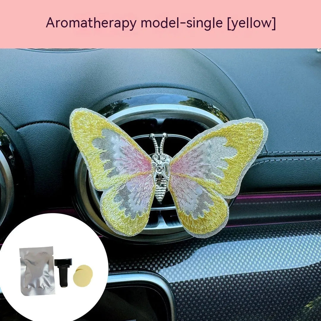 Moving embroidery butterfly fabric car centre console air vent decoration in multiple colour options