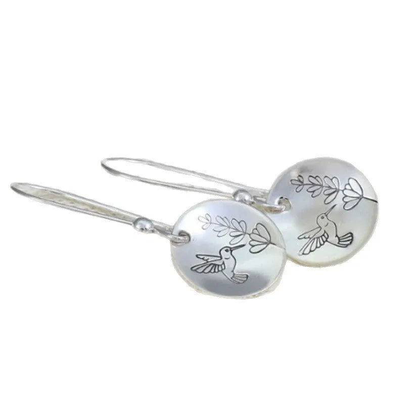 Silver zinc alloy women's earrings with retro bird, flower, and animal zodiac designs