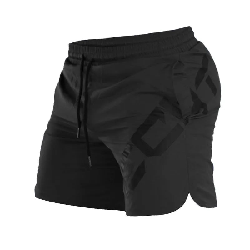 Men's knee-length training shorts with elastic waist in black, dark grey, navy blue or white