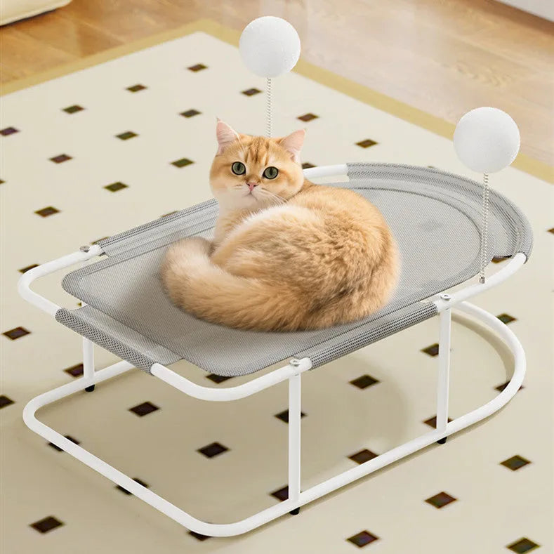 Large grey fabric cat kennel with mesh side panels and a removable base, shown assembled.