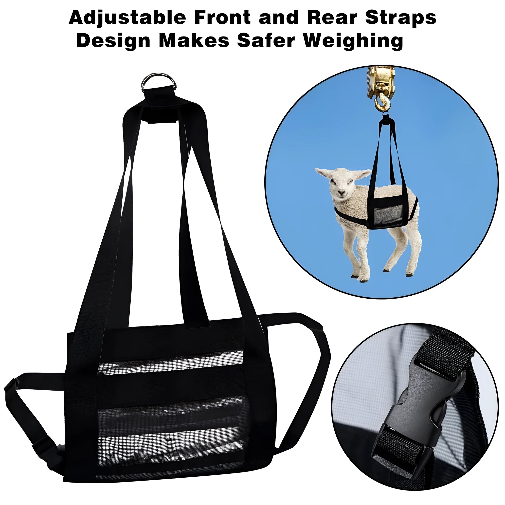 Black calf and large dog weighing sling measuring 35cm by 150cm with four connection points