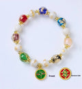 Handmade coloured glaze bracelet with 10mm glass beads showing gods of wealth motifs in national style design
