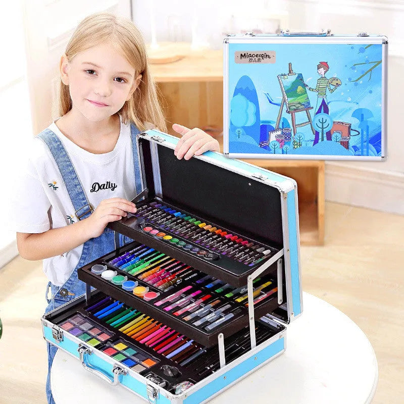 Creative birthday gift for girls ten years old, 3-layer pink aluminium box set with doodle pen set, plastic construction