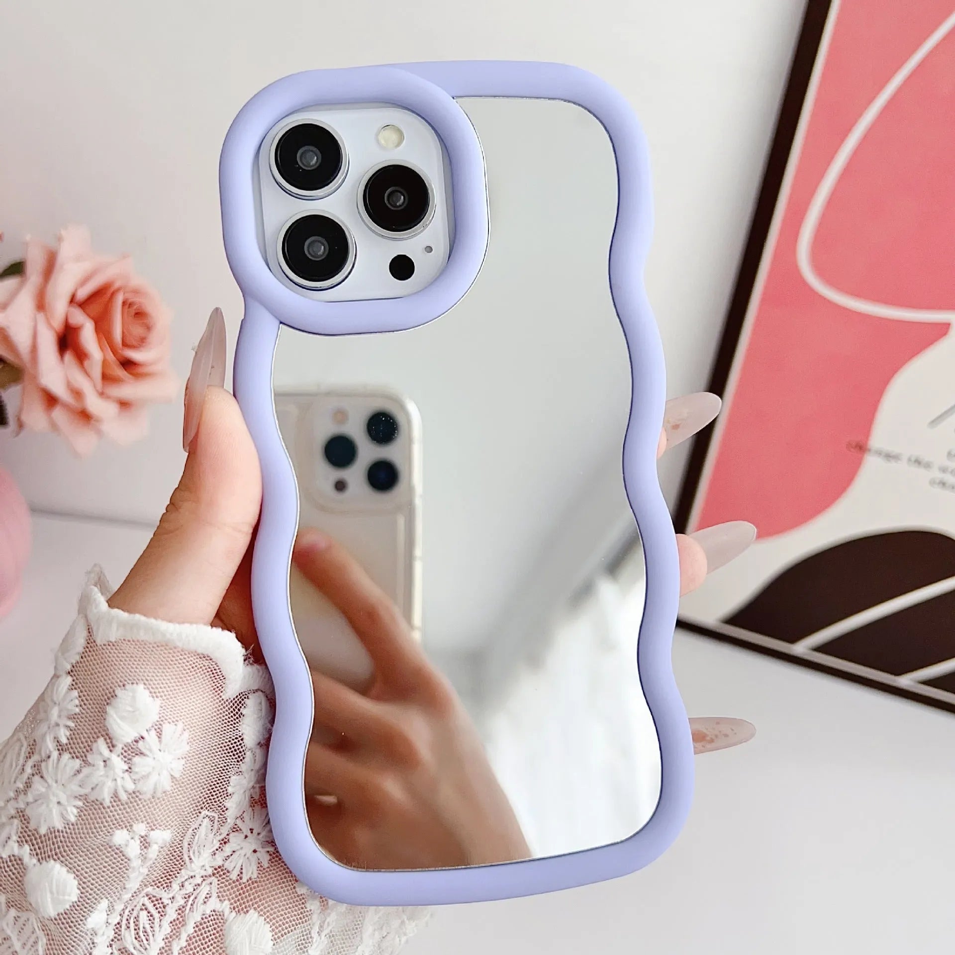 Silicone phone case with niche cloud wave pattern in mirror stereo finish for iPhone