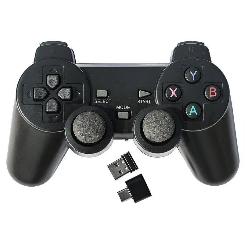 Black wireless 2.4GHz gamepad controller with USB receiver for PC, Android TV, PS3 and STEAM gaming