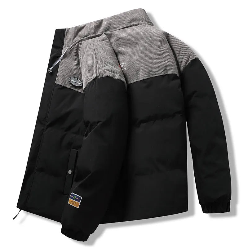 Men's winter coat with stand-up collar in khaki, loose fit thickened polyester fiber outerwear