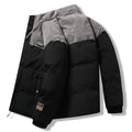 Men's winter coat with stand-up collar in khaki, loose fit thickened polyester fiber outerwear