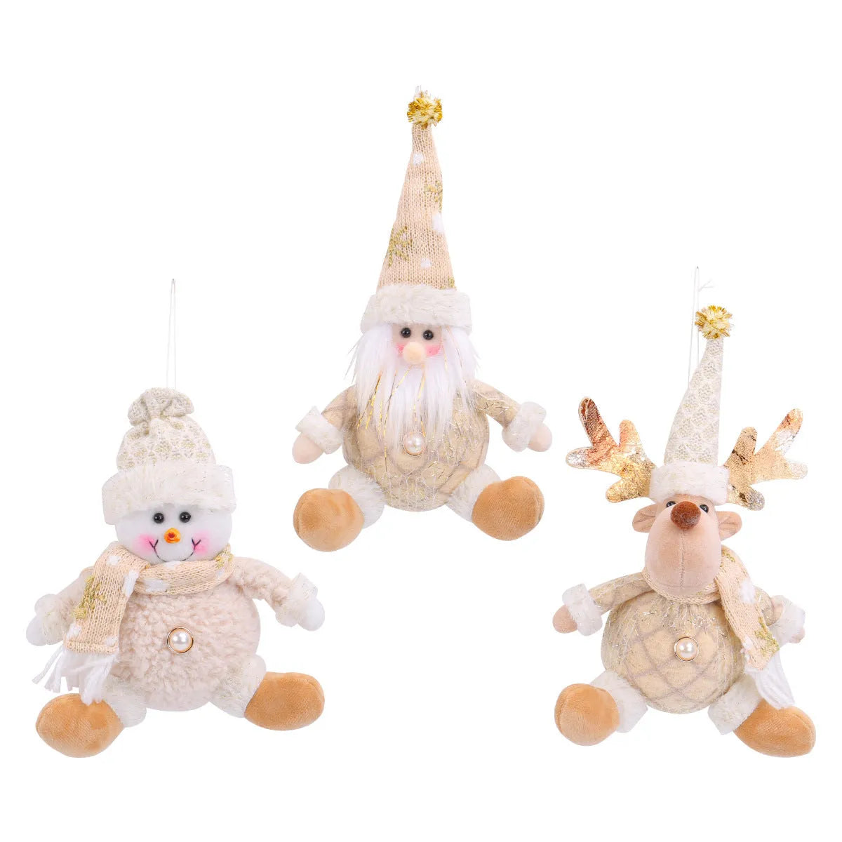 Santa Claus doll Christmas tree pendant with deer and snowman scene layout, made from mixed materials